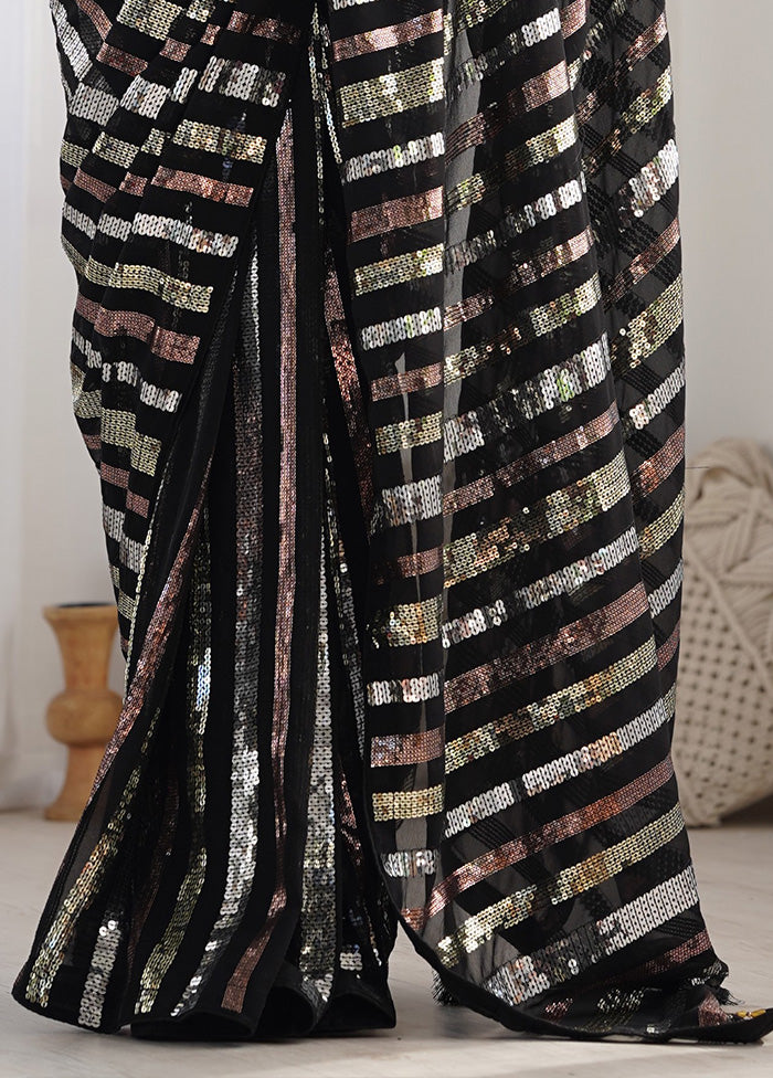 Black Georgette Saree With Blouse Piece