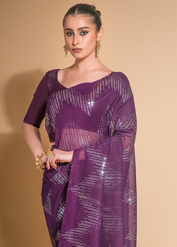 Wine Georgette Saree With Blouse Piece