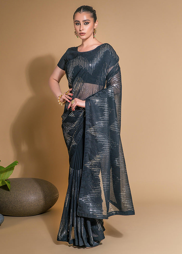 Black Georgette Saree With Blouse Piece