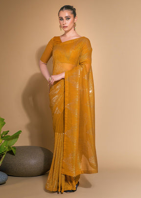 Mustard Georgette Saree With Blouse Piece