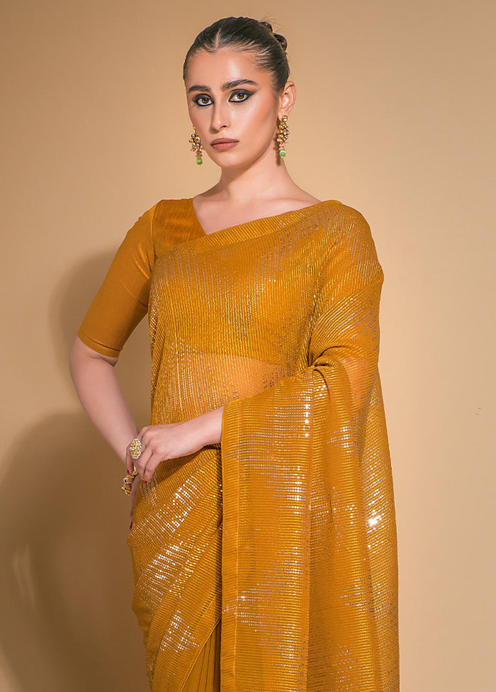 Mustard Georgette Saree With Blouse Piece