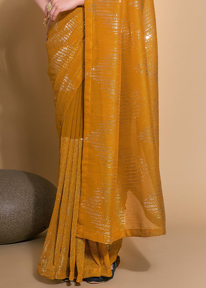 Mustard Georgette Saree With Blouse Piece