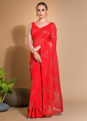 Red Georgette Saree With Blouse Piece