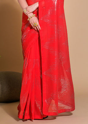 Red Georgette Saree With Blouse Piece