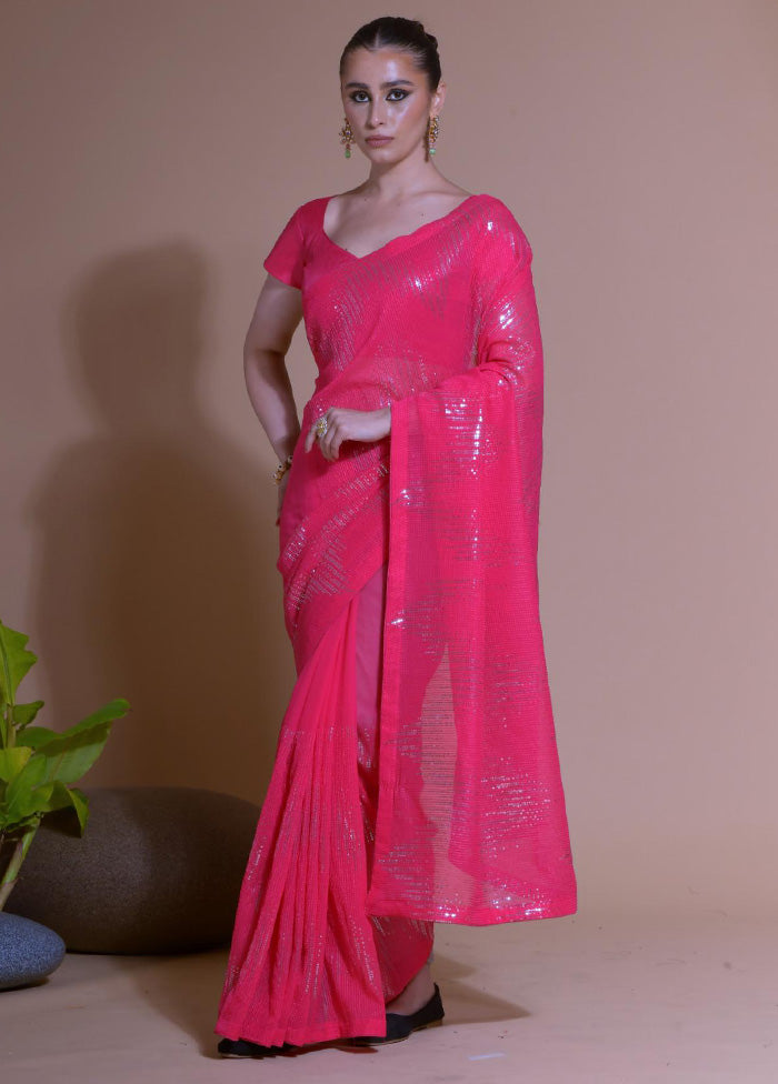 Pink Georgette Saree With Blouse Piece