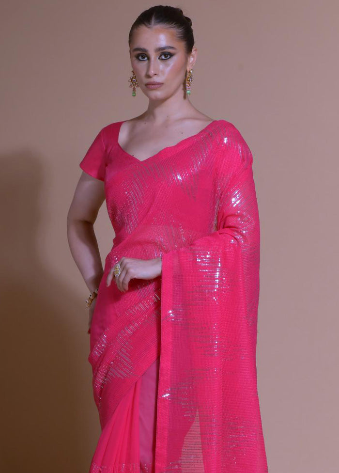 Pink Georgette Saree With Blouse Piece