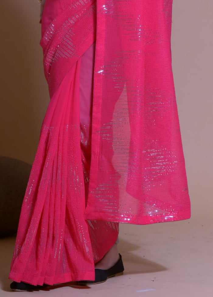 Pink Georgette Saree With Blouse Piece