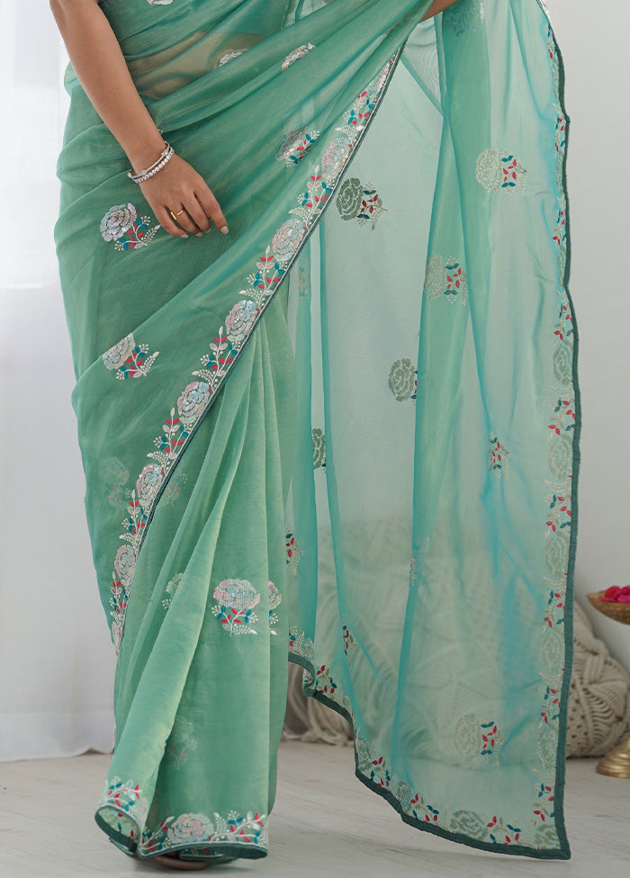 Sea Green Net Net Saree With Blouse Piece