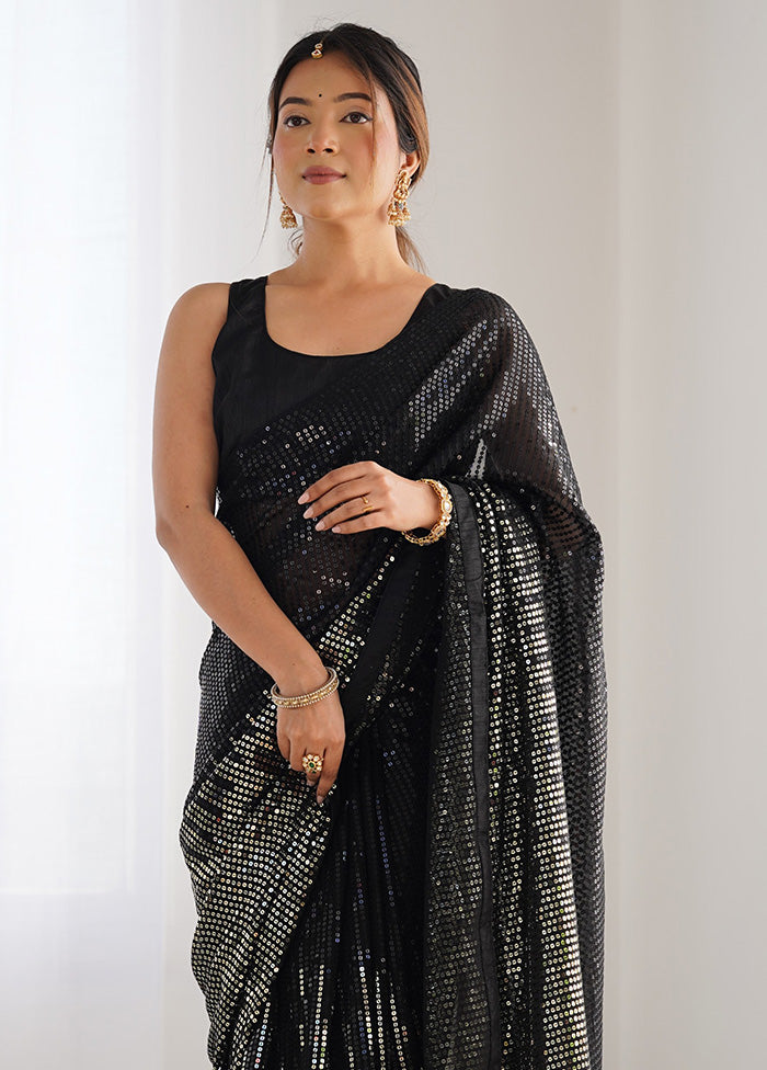 Black Georgette Saree With Blouse Piece