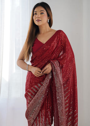 Maroon Georgette Saree With Blouse Piece