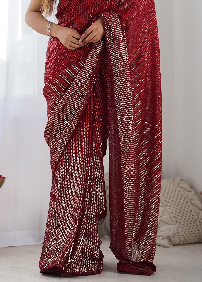 Maroon Georgette Saree With Blouse Piece