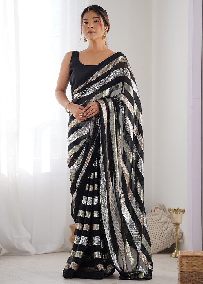 Black Georgette Saree With Blouse Piece