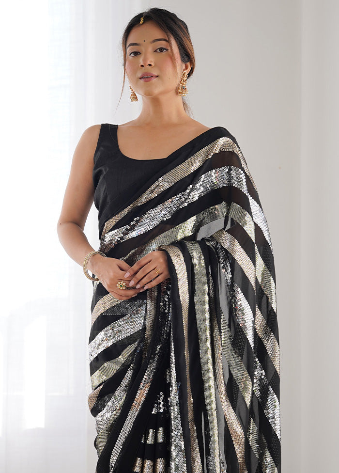 Black Georgette Saree With Blouse Piece