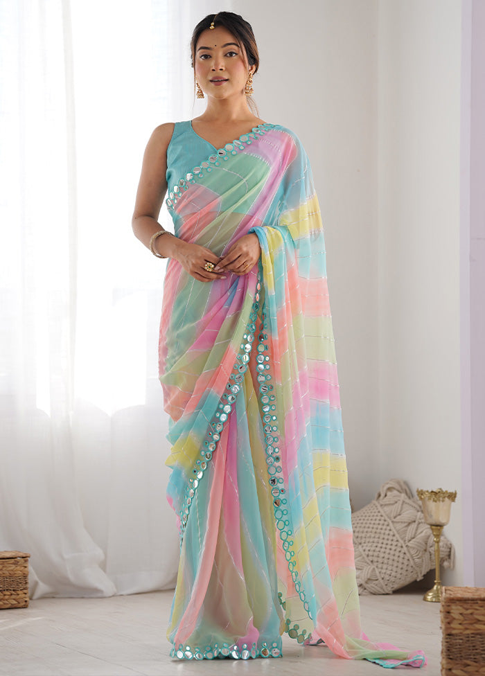 Multicolor Georgette Saree With Blouse Piece