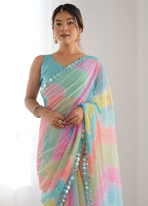 Multicolor Georgette Saree With Blouse Piece