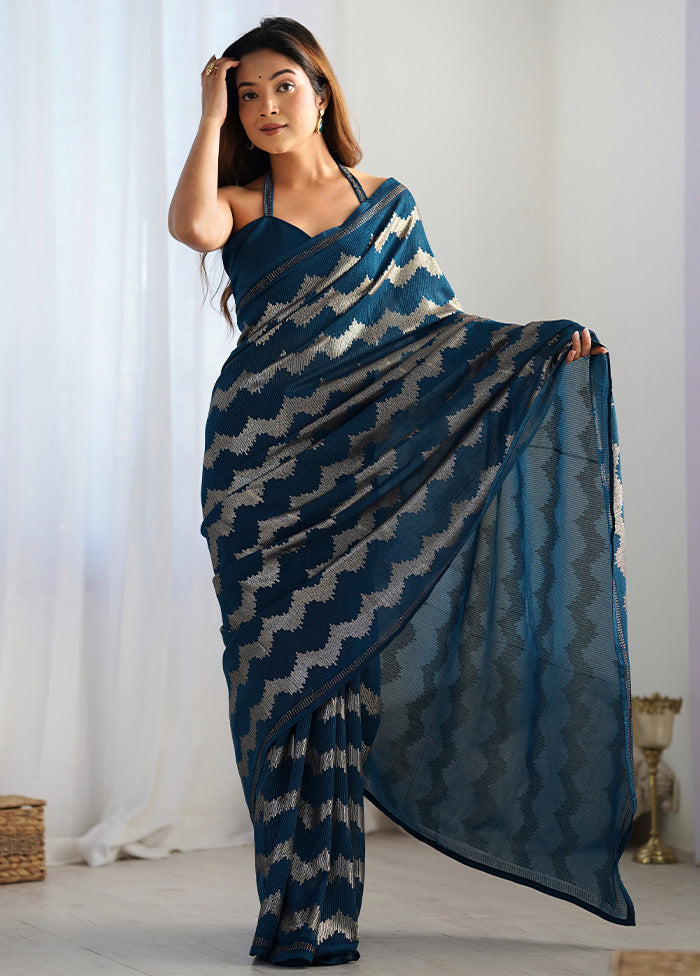 Teal Georgette Saree With Blouse Piece