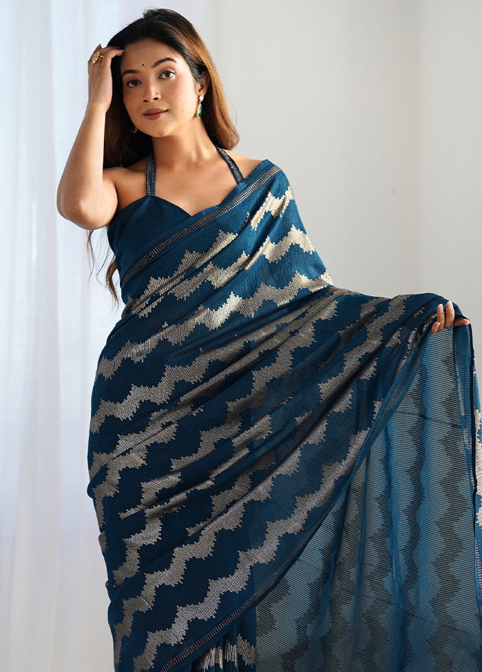 Teal Georgette Saree With Blouse Piece