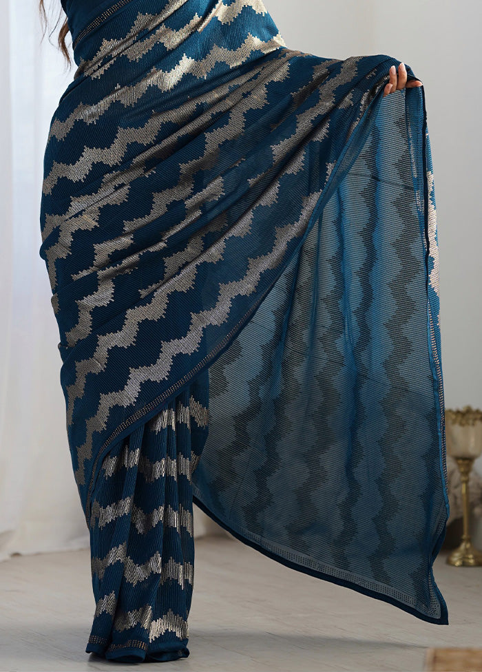 Teal Georgette Saree With Blouse Piece