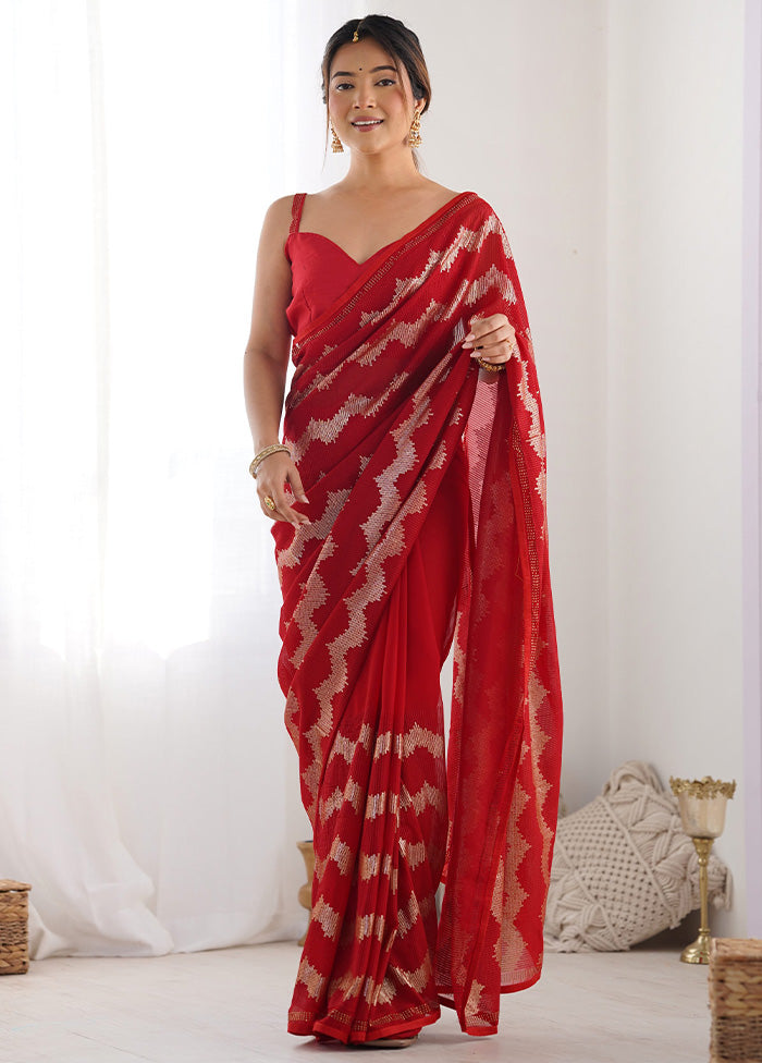 Red Georgette Saree With Blouse Piece