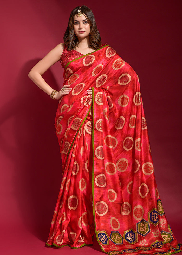 Red Dupion Silk Saree With Blouse Piece - Indian Silk House Agencies