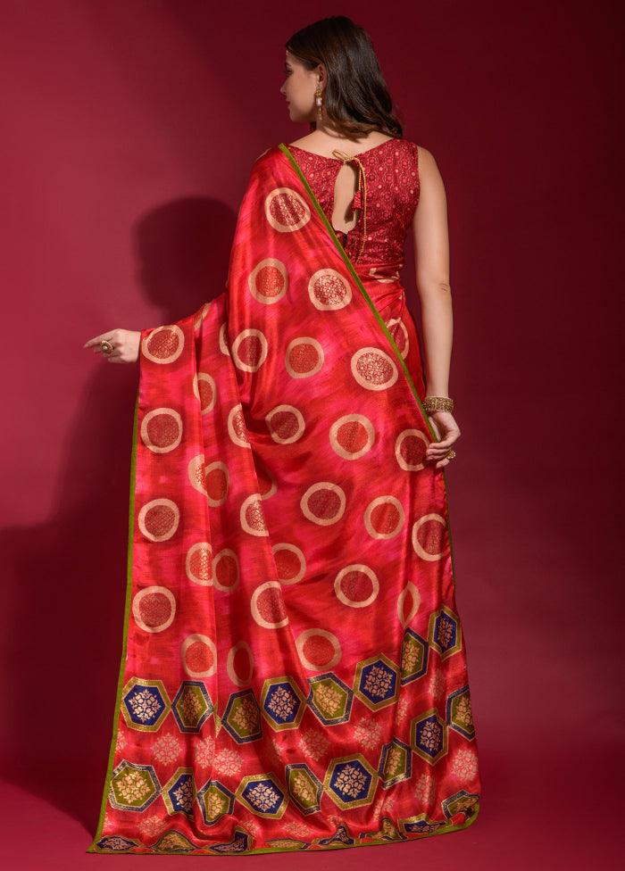 Red Dupion Silk Saree With Blouse Piece - Indian Silk House Agencies