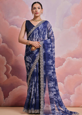 Blue Georgette Saree With Blouse Piece