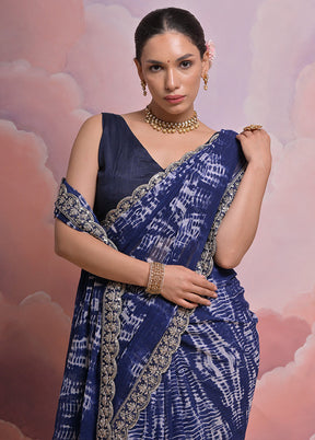 Blue Georgette Saree With Blouse Piece