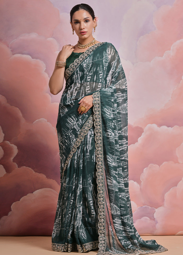 Green Georgette Saree With Blouse Piece - Indian Silk House Agencies