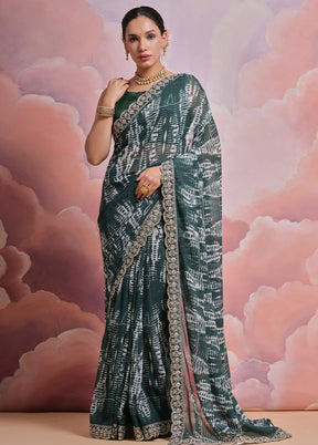 Green Georgette Saree With Blouse Piece