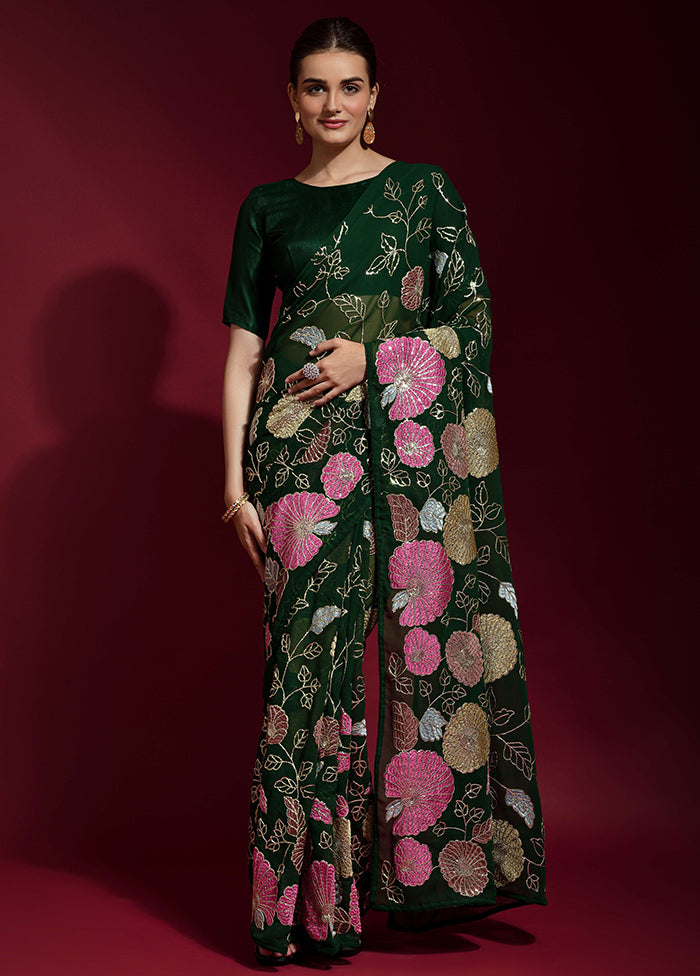 Green Georgette Saree With Blouse Piece