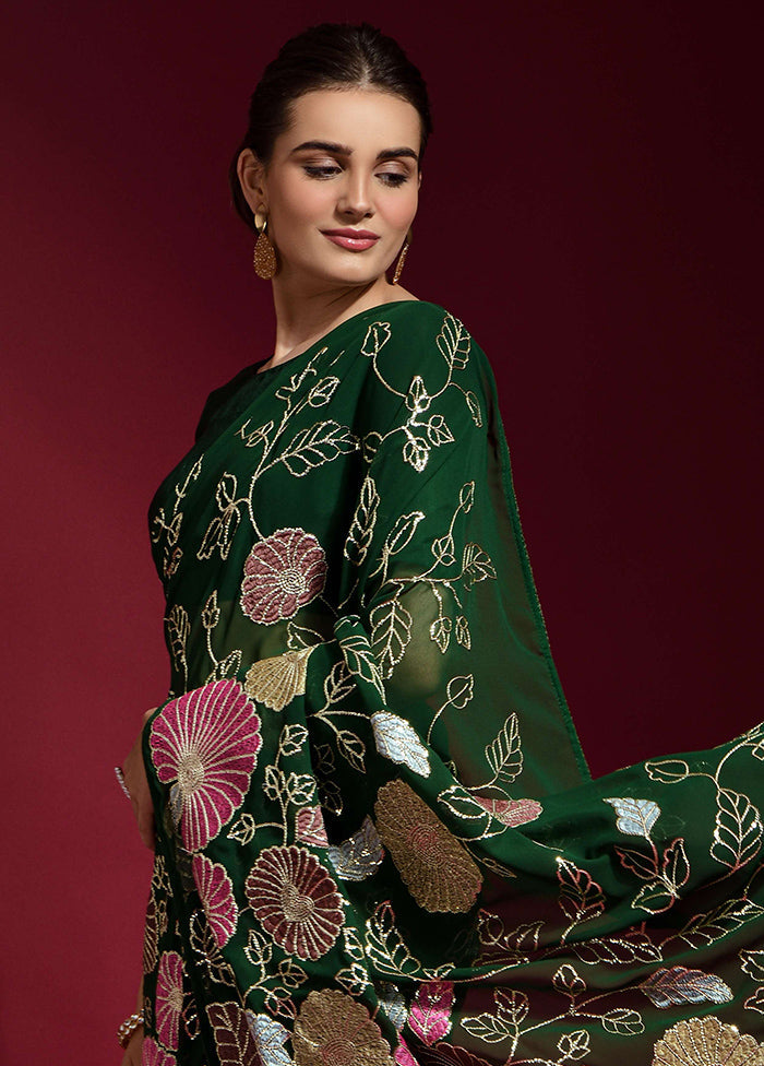 Green Georgette Saree With Blouse Piece - Indian Silk House Agencies