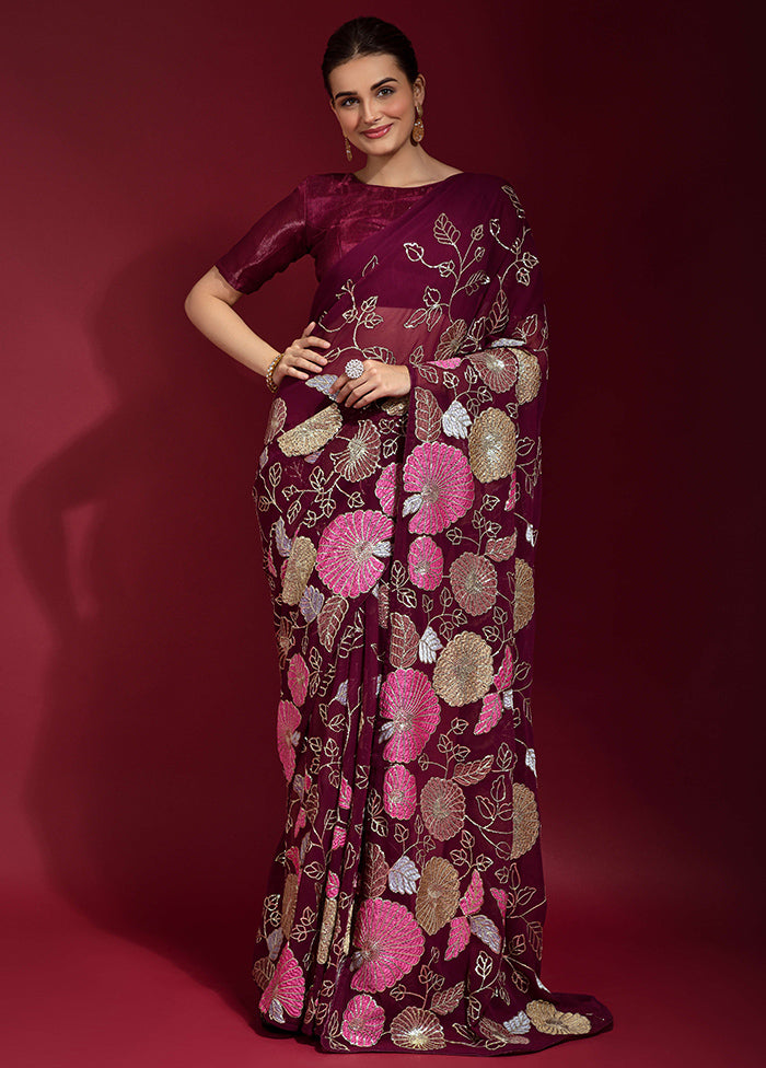 Maroon Georgette Saree With Blouse Piece - Indian Silk House Agencies