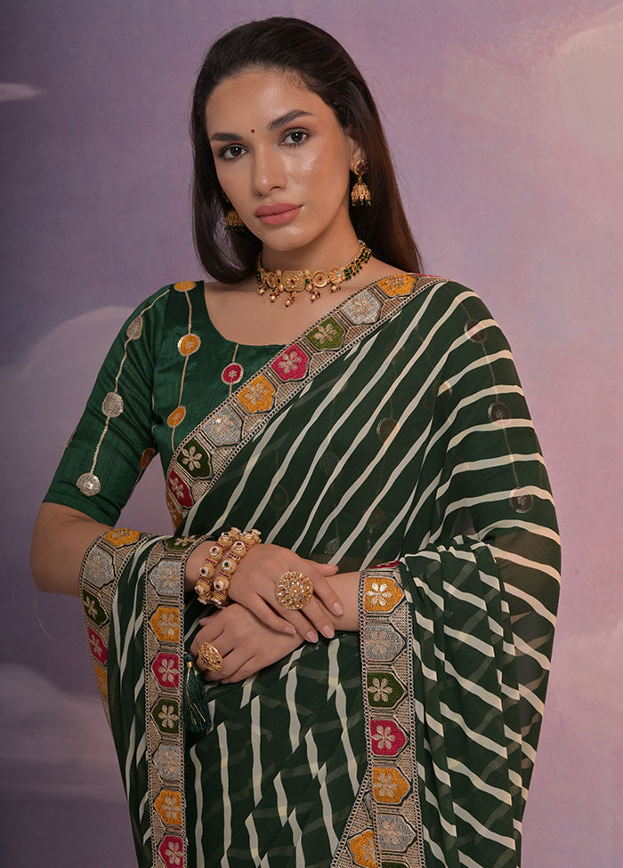 Green Georgette Saree With Blouse Piece