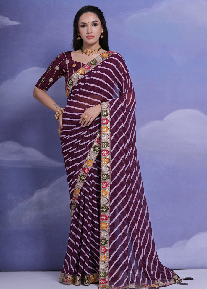 Wine Georgette Saree With Blouse Piece - Indian Silk House Agencies