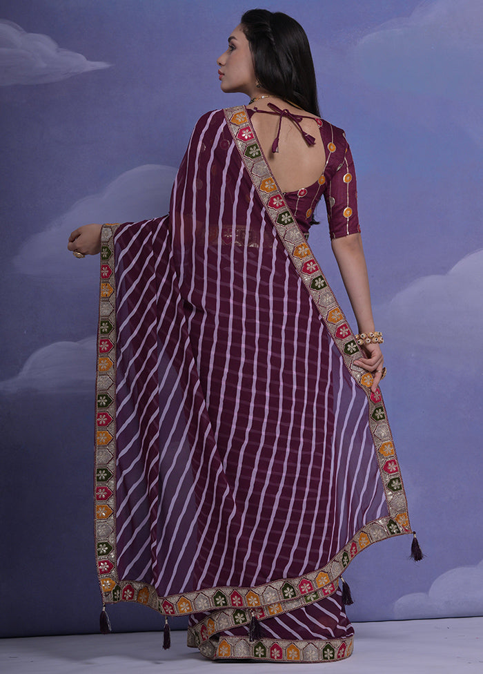 Wine Georgette Saree With Blouse Piece