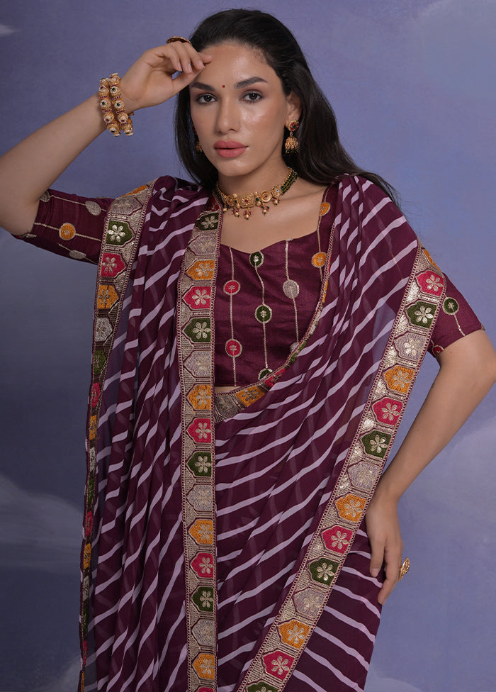 Wine Georgette Saree With Blouse Piece - Indian Silk House Agencies