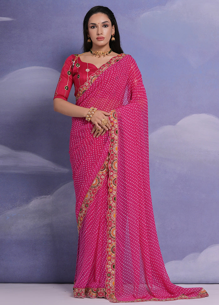 Pink Georgette Saree With Blouse Piece