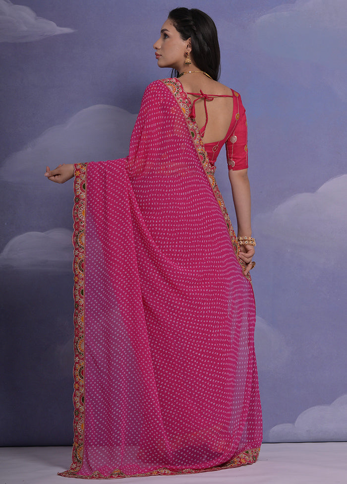 Pink Georgette Saree With Blouse Piece