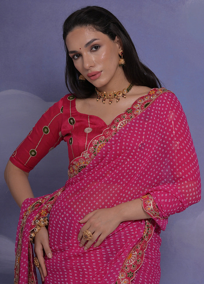 Pink Georgette Saree With Blouse Piece