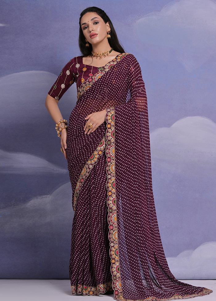 Wine Georgette Saree With Blouse Piece - Indian Silk House Agencies