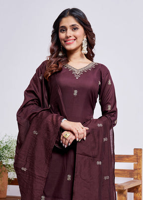 3 Pc Brown Silk Suit Set