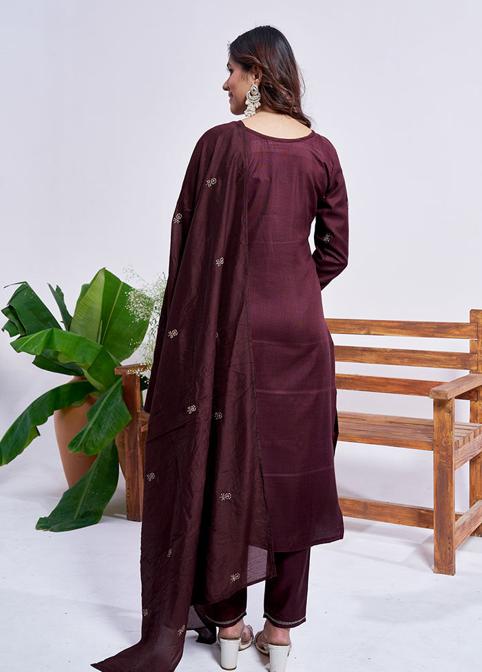 3 Pc Brown Silk Suit Set