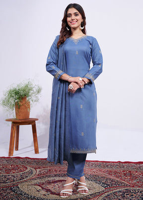 3 Pc Blue Silk Suit Set
