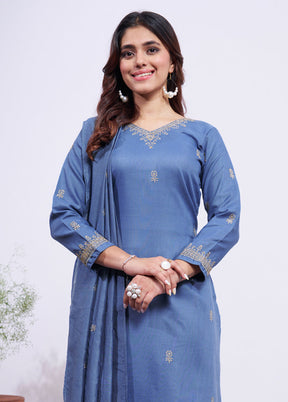 3 Pc Blue Silk Suit Set