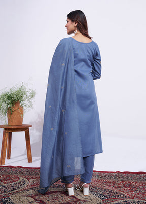 3 Pc Blue Silk Suit Set