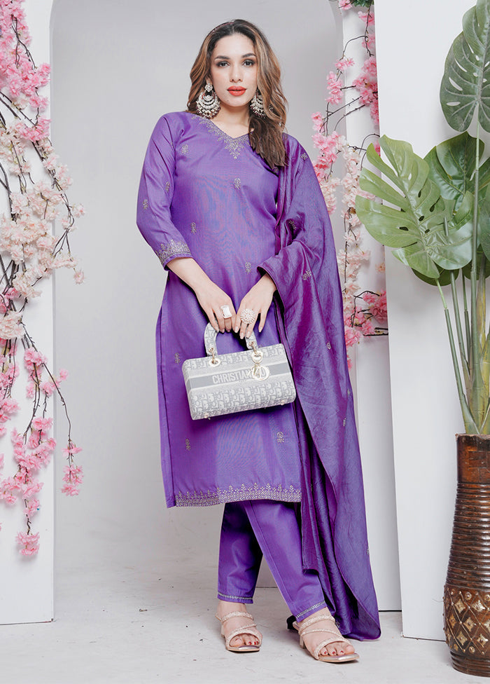 3 Pc Lavender Silk Suit Set