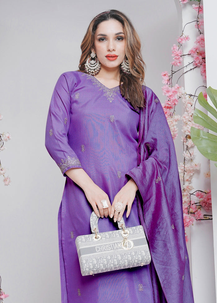 3 Pc Lavender Silk Suit Set
