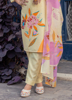3 Pc Cream Cotton Suit Set