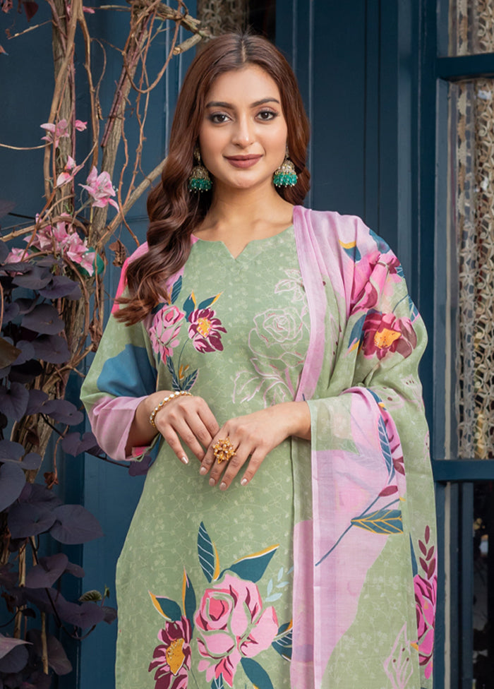 3 Pc Green Cotton Suit Set