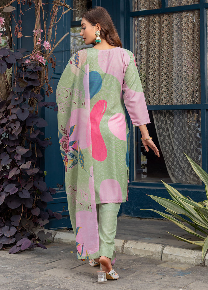 3 Pc Green Cotton Suit Set